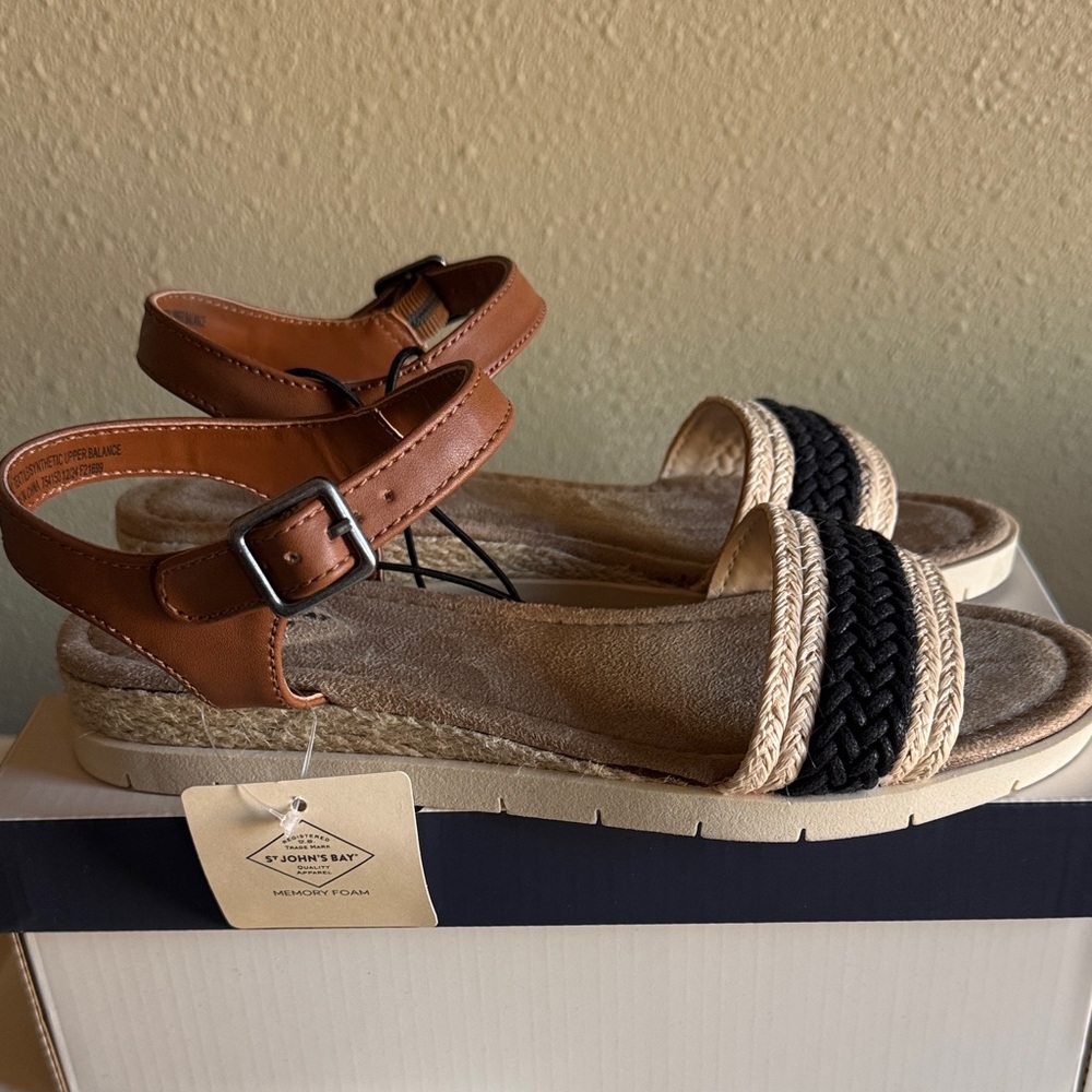 St. John's Bay Tan and Black Women's Sandals